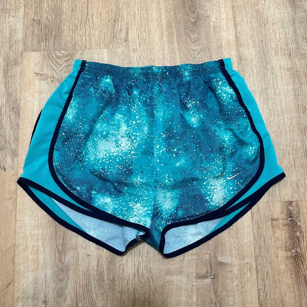NIKE | Women's‎ Dri-FIT Teal Navy Galaxy Print Athletic Running Shorts